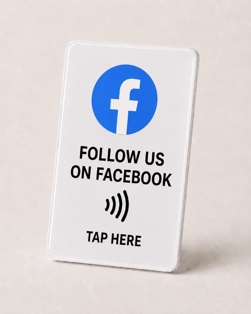 Facebook tile that reads Follow us on Facebook